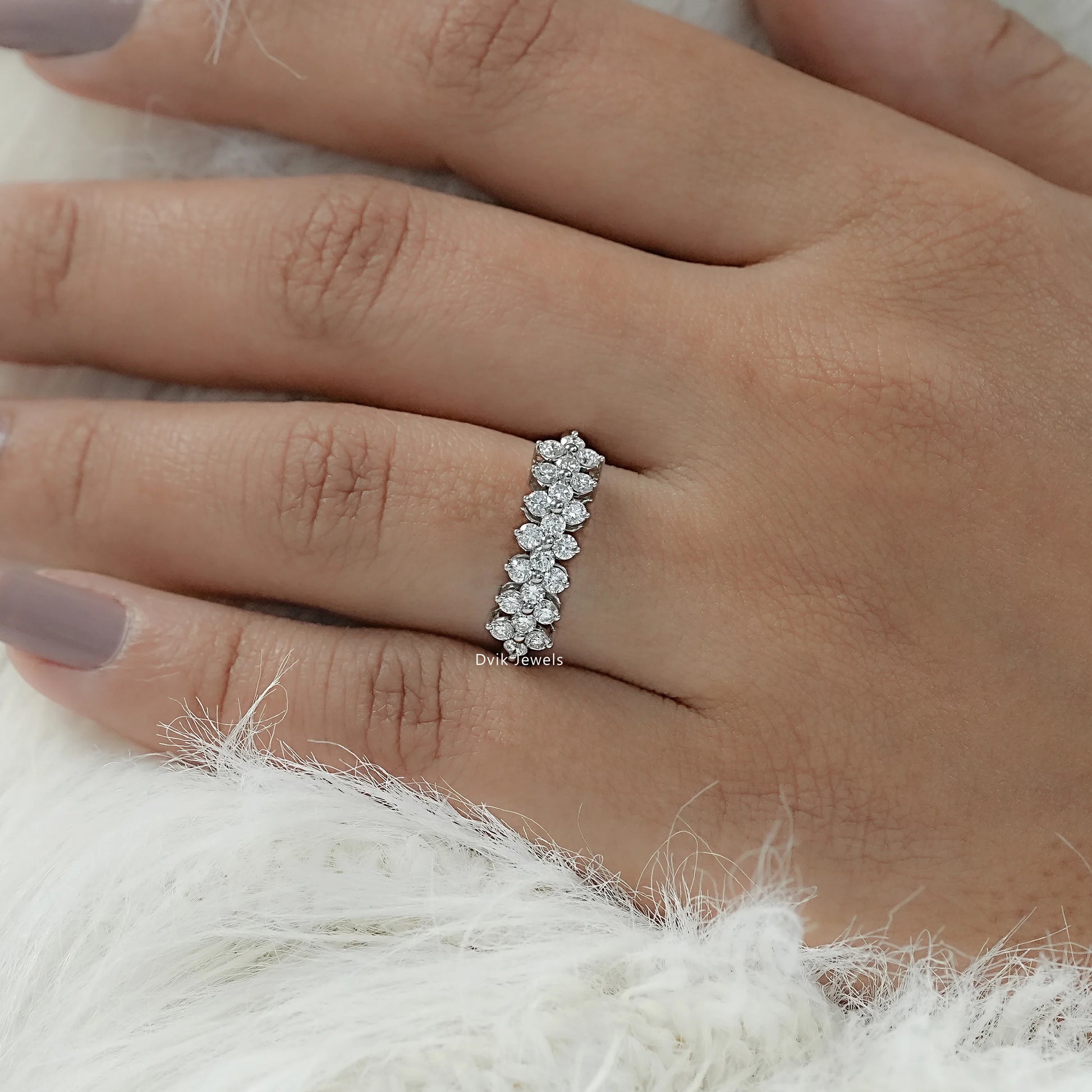 Seven Floral Cluster Round Cut Lab Grown Diamond Ring Ring