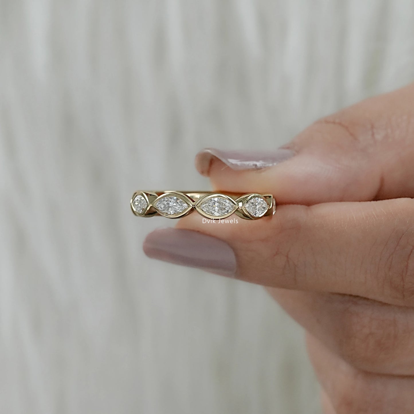 Bezel Set Seven Stone Marquise Lab Diamond Ring