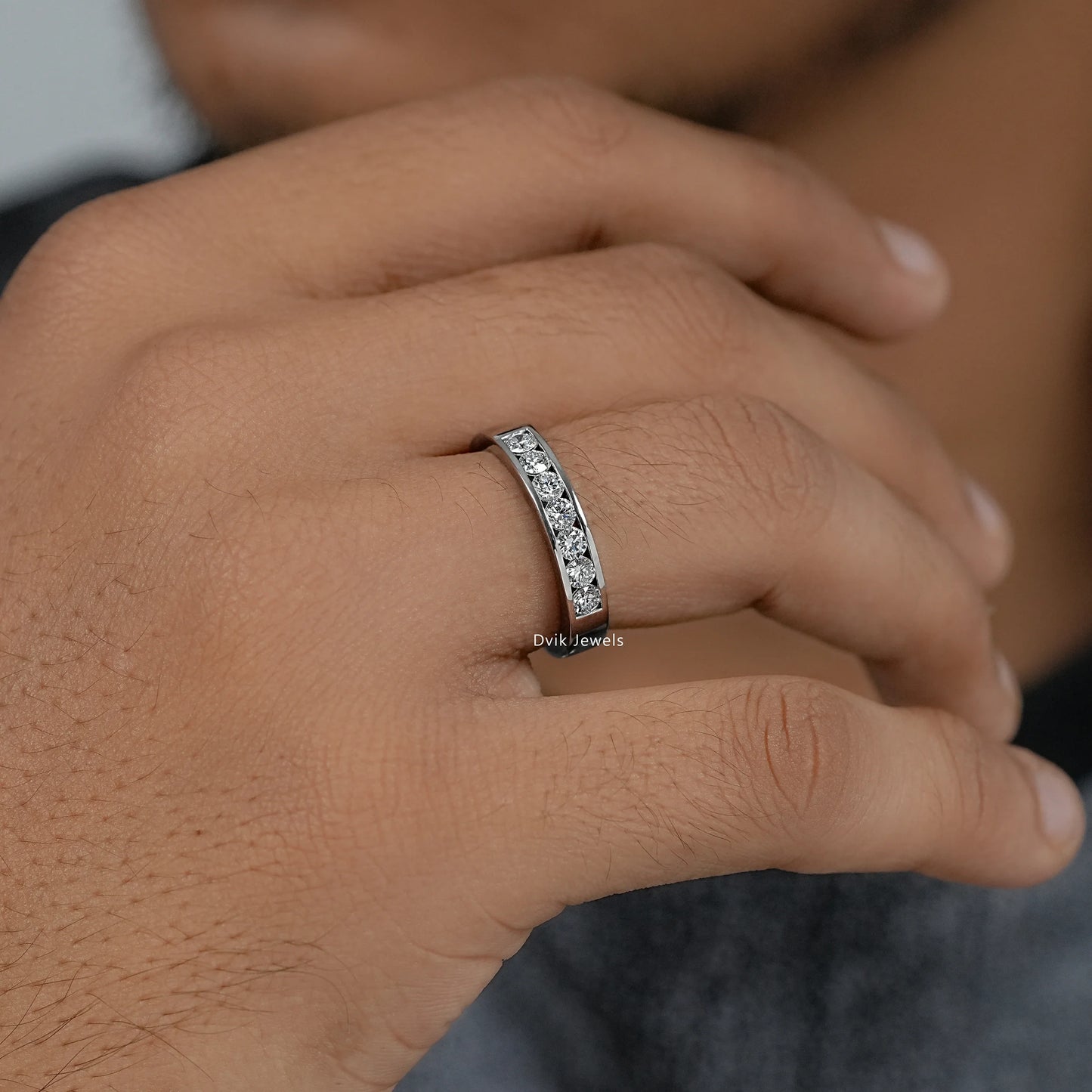 Seven Stone Round Diamond Channel Set Men's Band