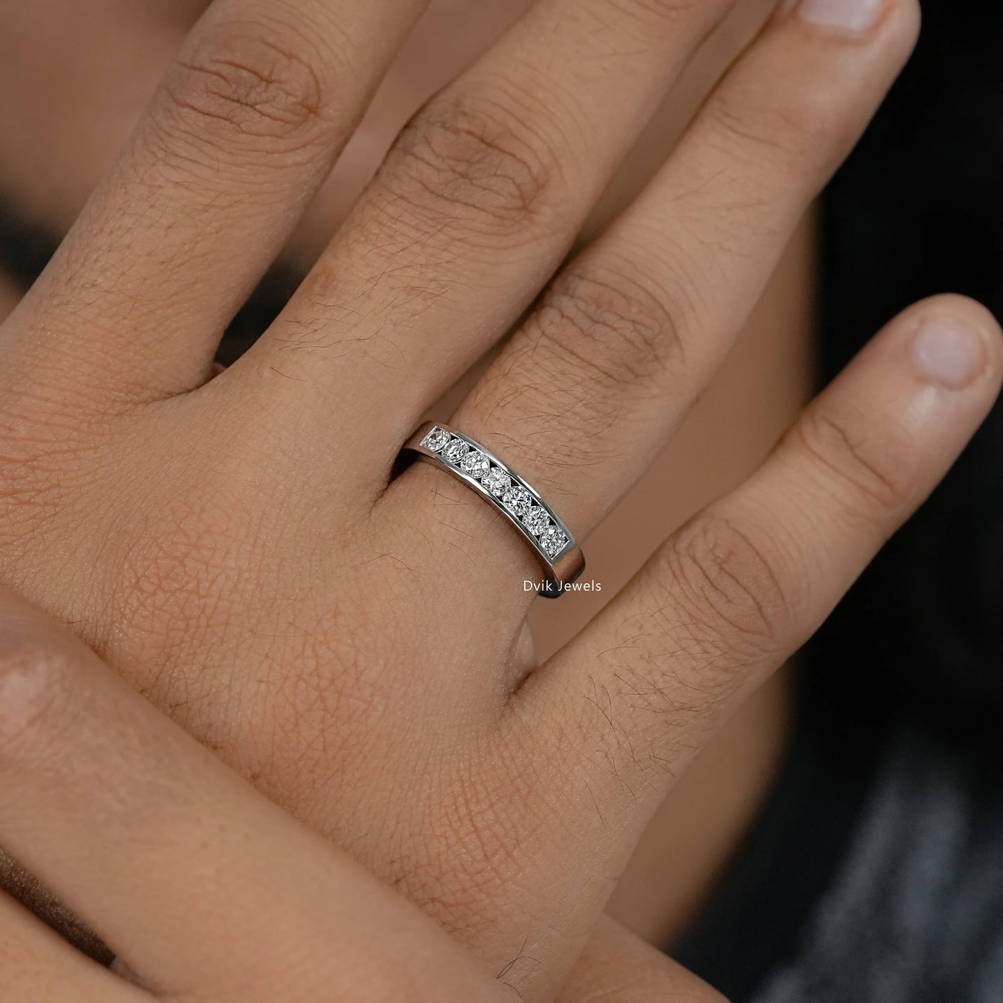 Seven Stone Round Diamond Channel Set Men's Band