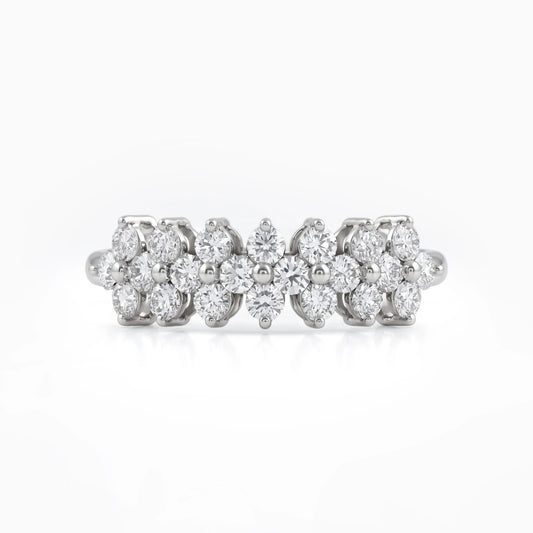 Seven Floral Cluster Round Cut Diamond Wedding Band