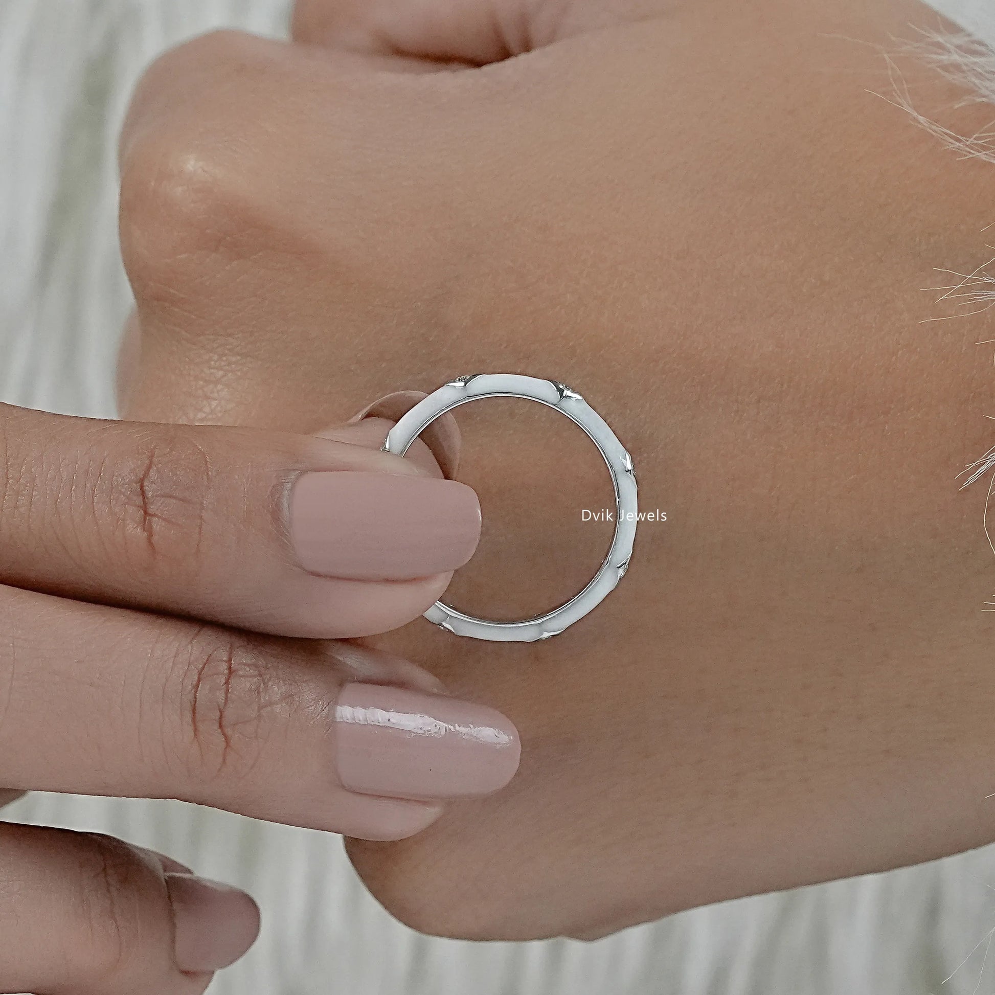 slim round cut band white gold with white enamel and diamonds