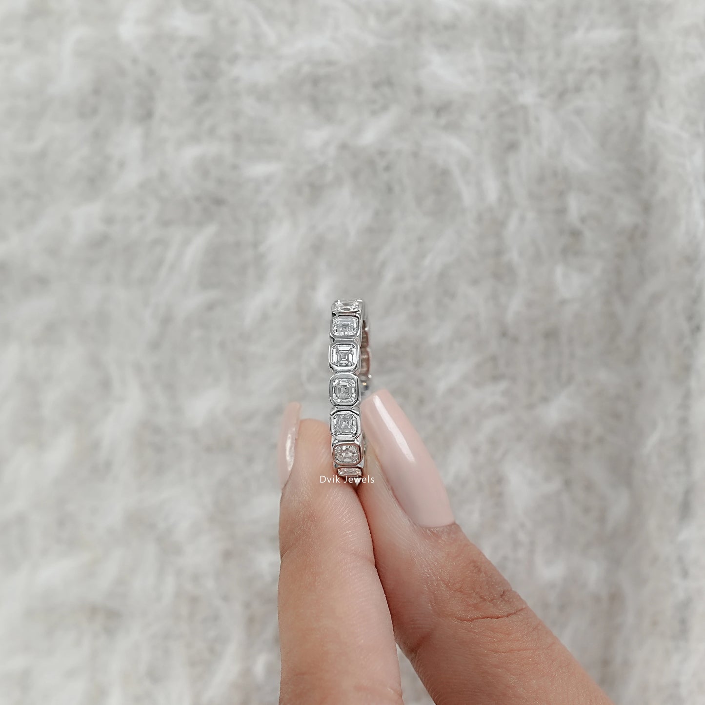 Bezel Set Asscher Cut Lab Diamond Full Eternity Band