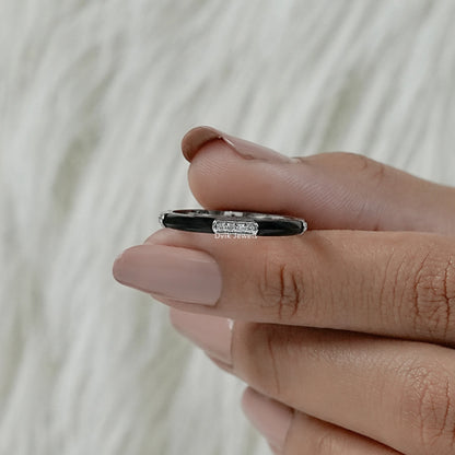 Man made diamond bands black enamel white gold side profile view