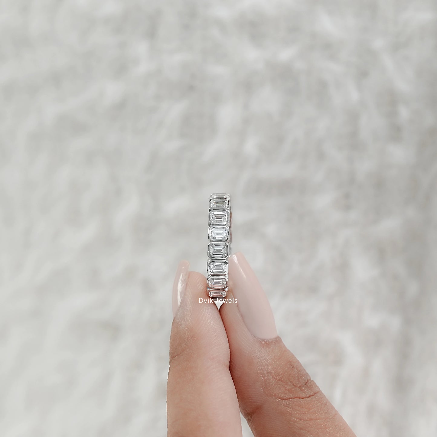 Emerald Cut Diamond Bezel Set Eternity Band