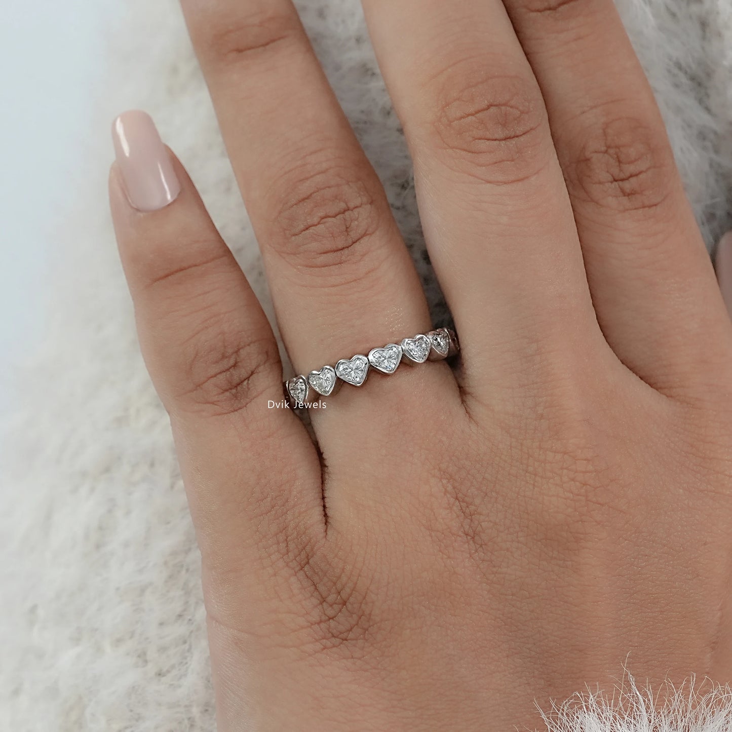 Heart Cut Bezel Set Lab Diamond Full Eternity Band