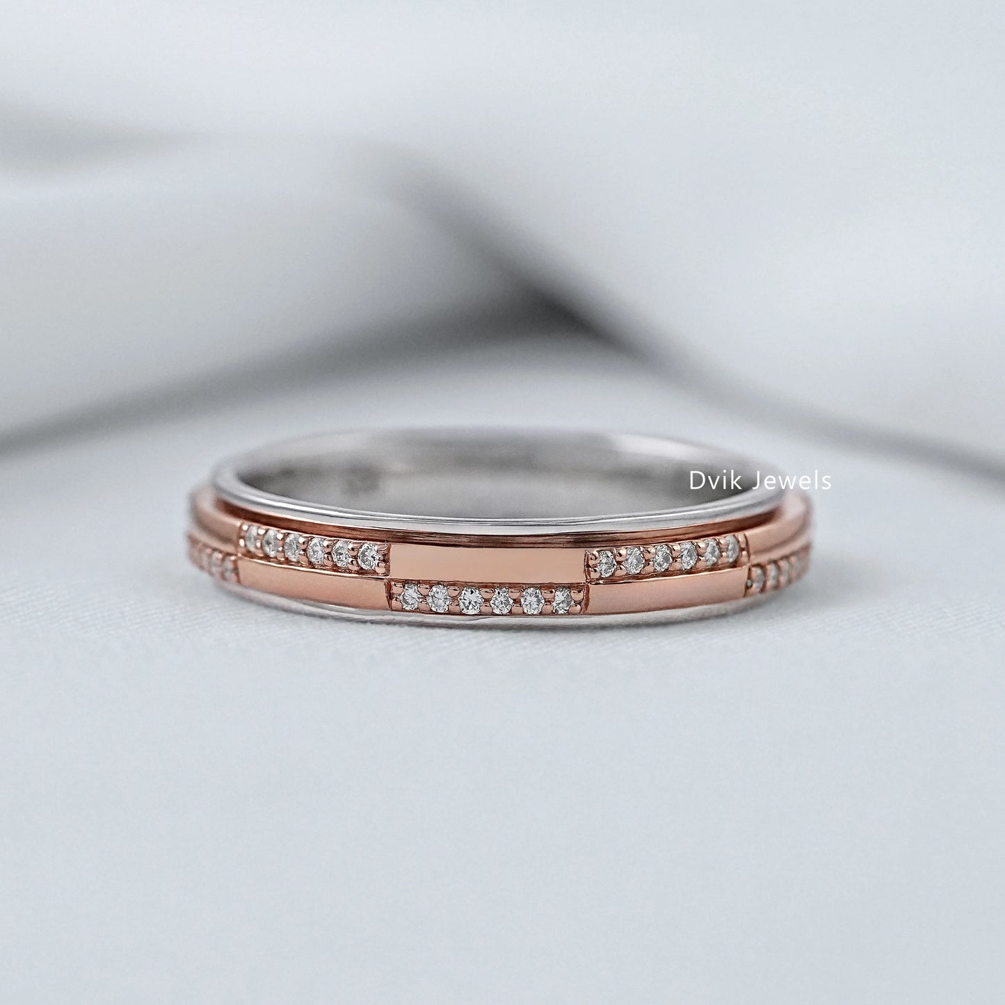 Sleek Round Lab Diamond Bar Detail Stackable Band Band