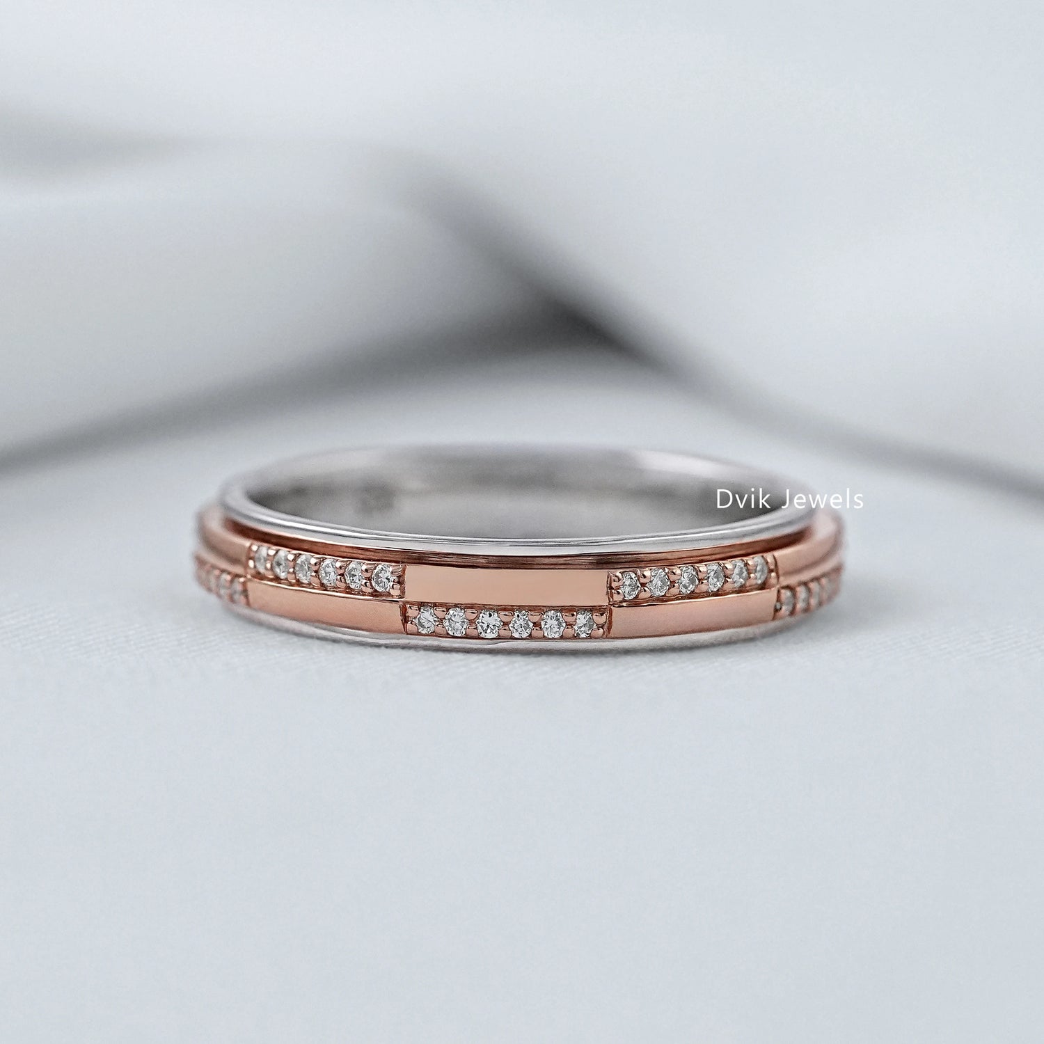 Sleek Round Lab Diamond Bar Detail Stackable Band Band