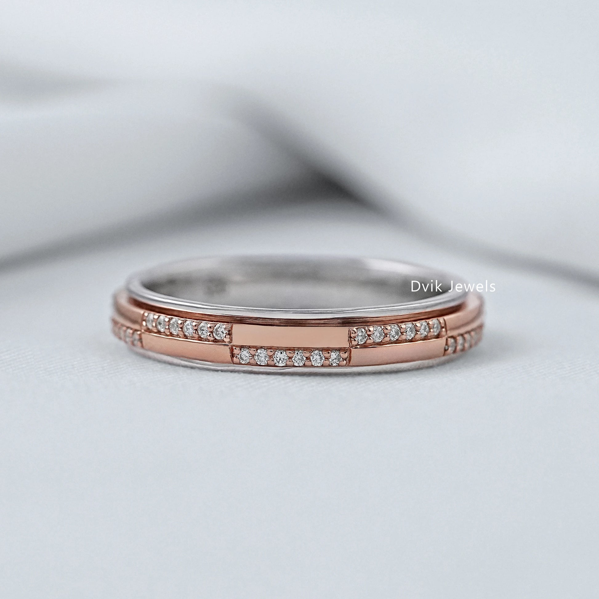 Sleek Round Lab Diamond Bar Detail Stackable Band Band