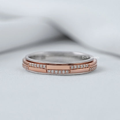 Sleek Round Lab Diamond Bar Detail Stackable Band Band