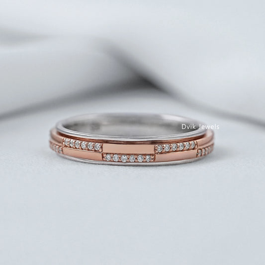 Sleek Round Lab Diamond Bar Detail Stackable Band Band