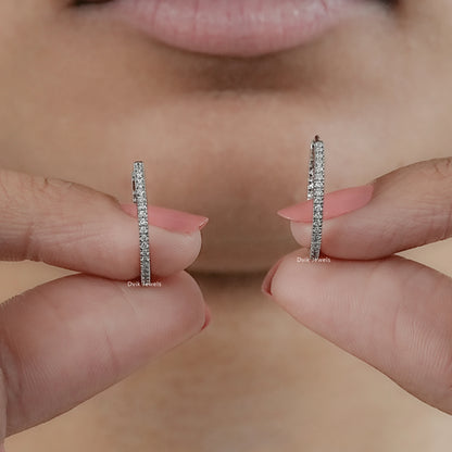 Round Diamond In-Out Dainty Hoop Earrings