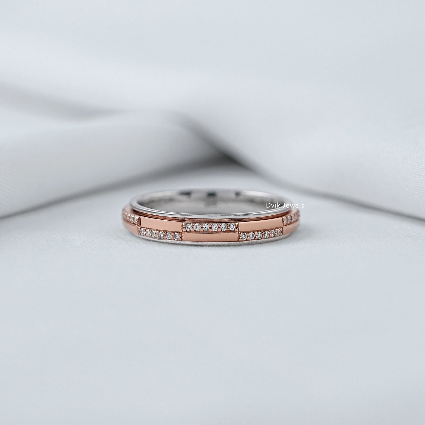 Sleek Round Lab Diamond Bar Detail Stackable Band Band
