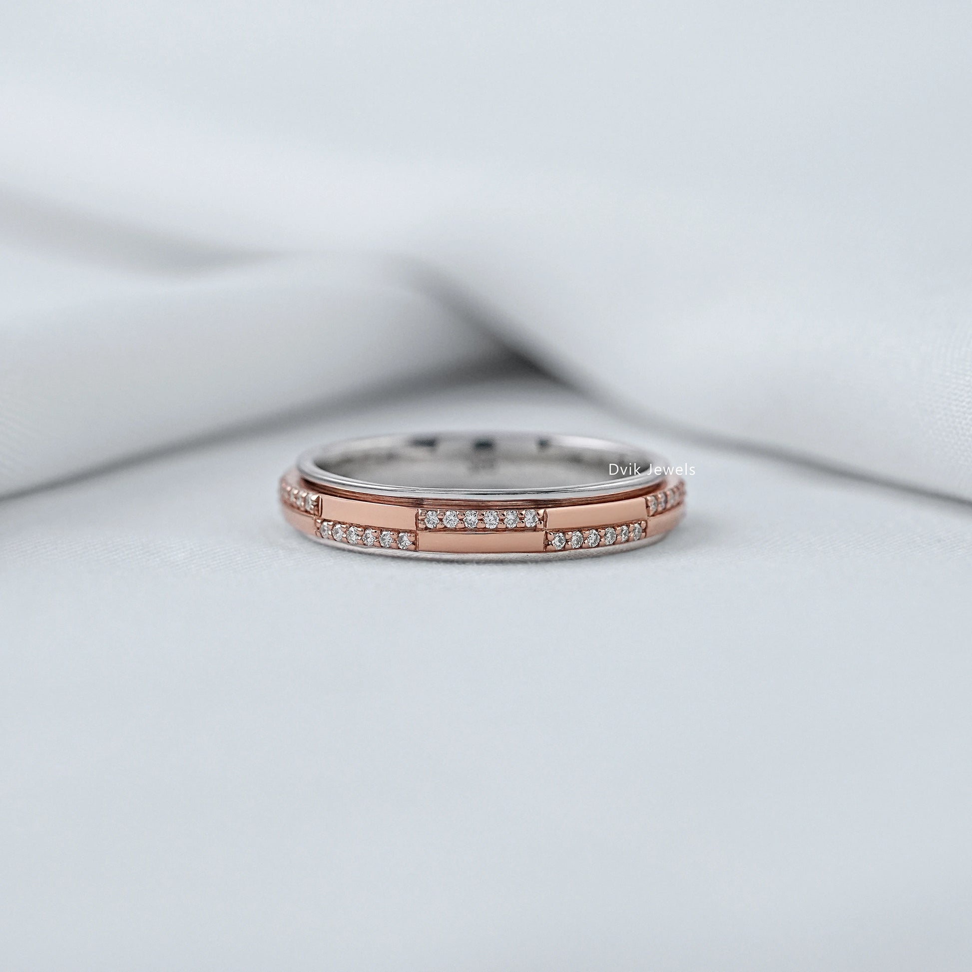 Sleek Round Lab Diamond Bar Detail Stackable Band Band