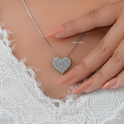 Pave Set Round Heart Diamond Pendant Pendant