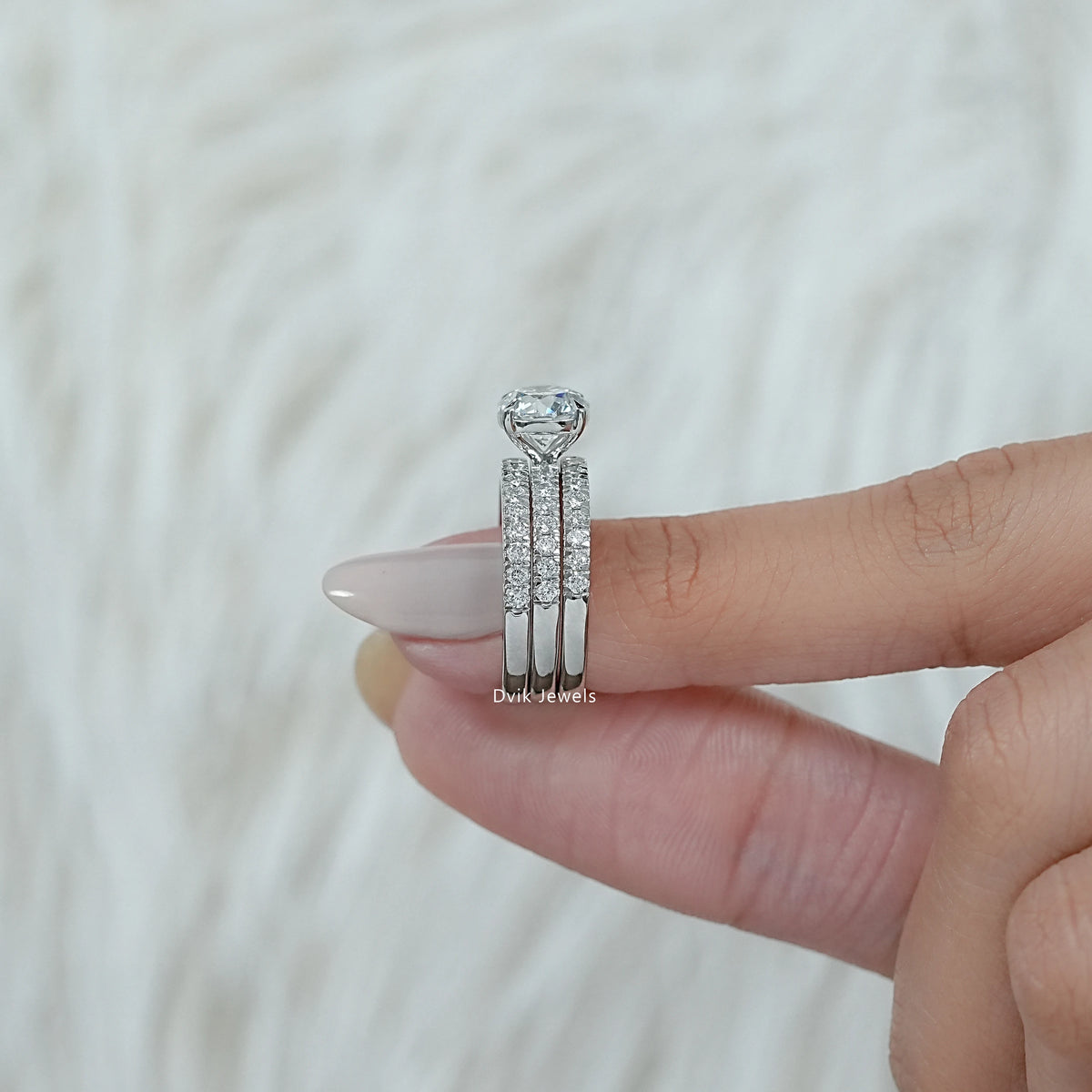 Round Diamond Solitaire Accent Bridal Ring Set Bridal Ring Set
