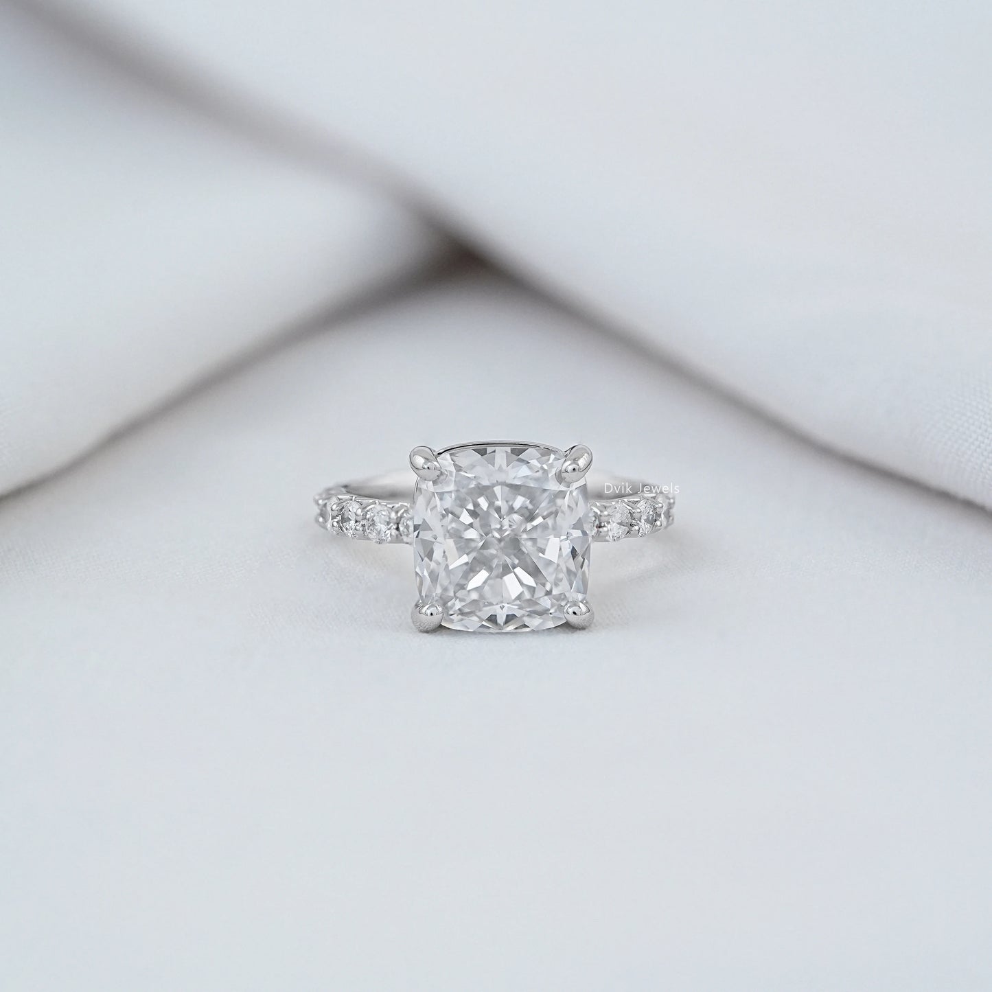 Solitaire Square Cushion Cut Accent Diamond Ring