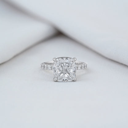 Solitaire Square Cushion Cut Accent Diamond Ring