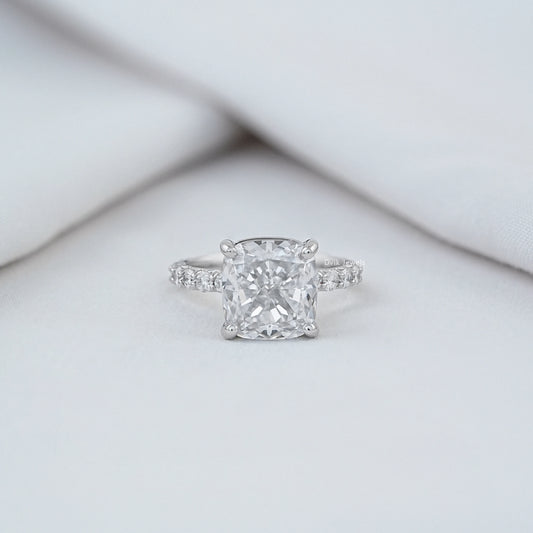 Solitaire Square Cushion Cut Accent Diamond Ring Ring