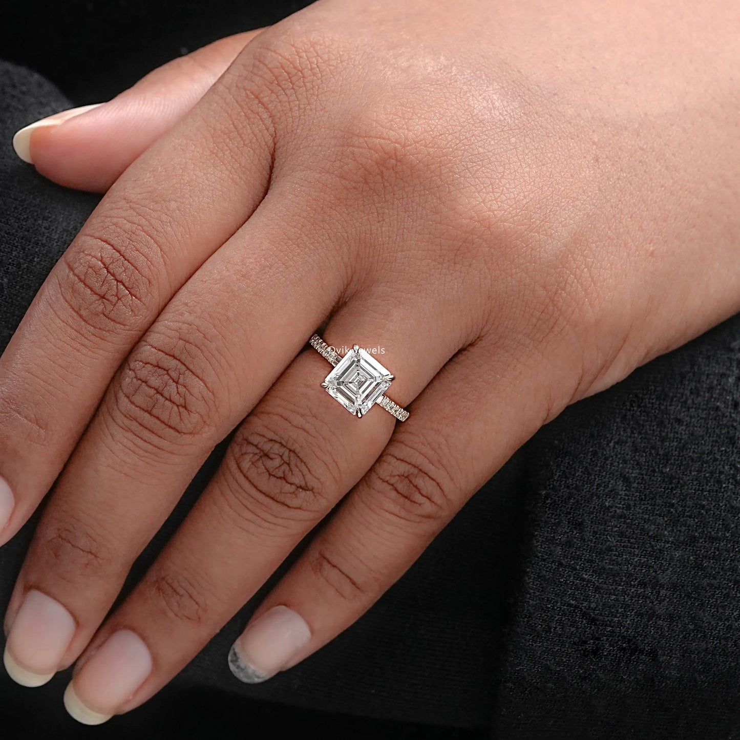 Asscher Lab Diamond Solitaire Accent Ring