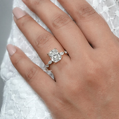 Solitaire Cushion And Marquise Diamond Accent Ring