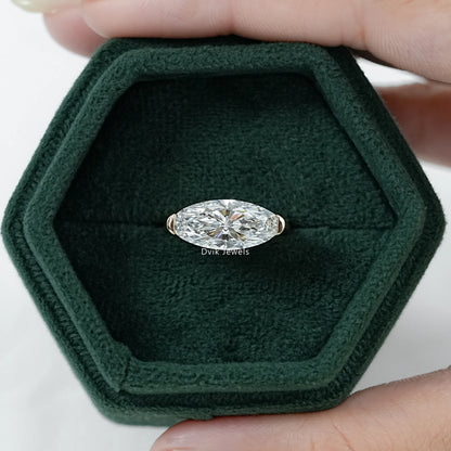 East-West Moval Cut Diamond Solitaire Ring