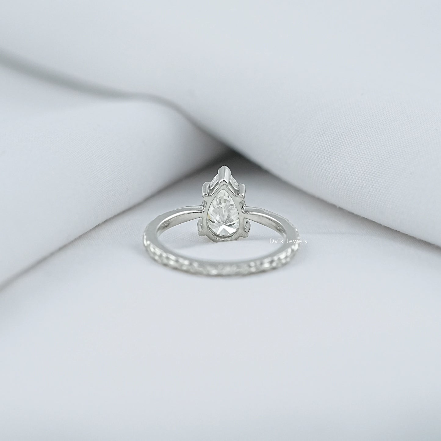 Pear Cut Lab Diamond Solitaire Ring With Engraved Band Ring
