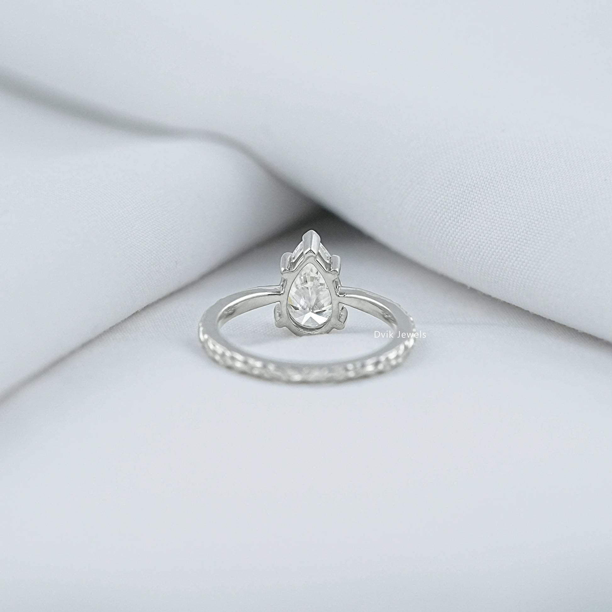 Pear Cut Lab Diamond Solitaire Ring With Engraved Band Ring