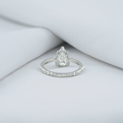 Pear Cut Lab Diamond Solitaire Ring With Engraved Band Ring