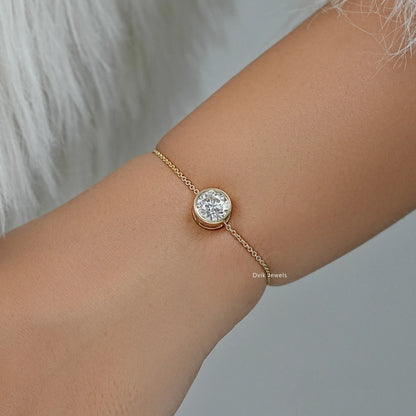 Diamond chain bracelet women's yellow gold solitaire bezel view