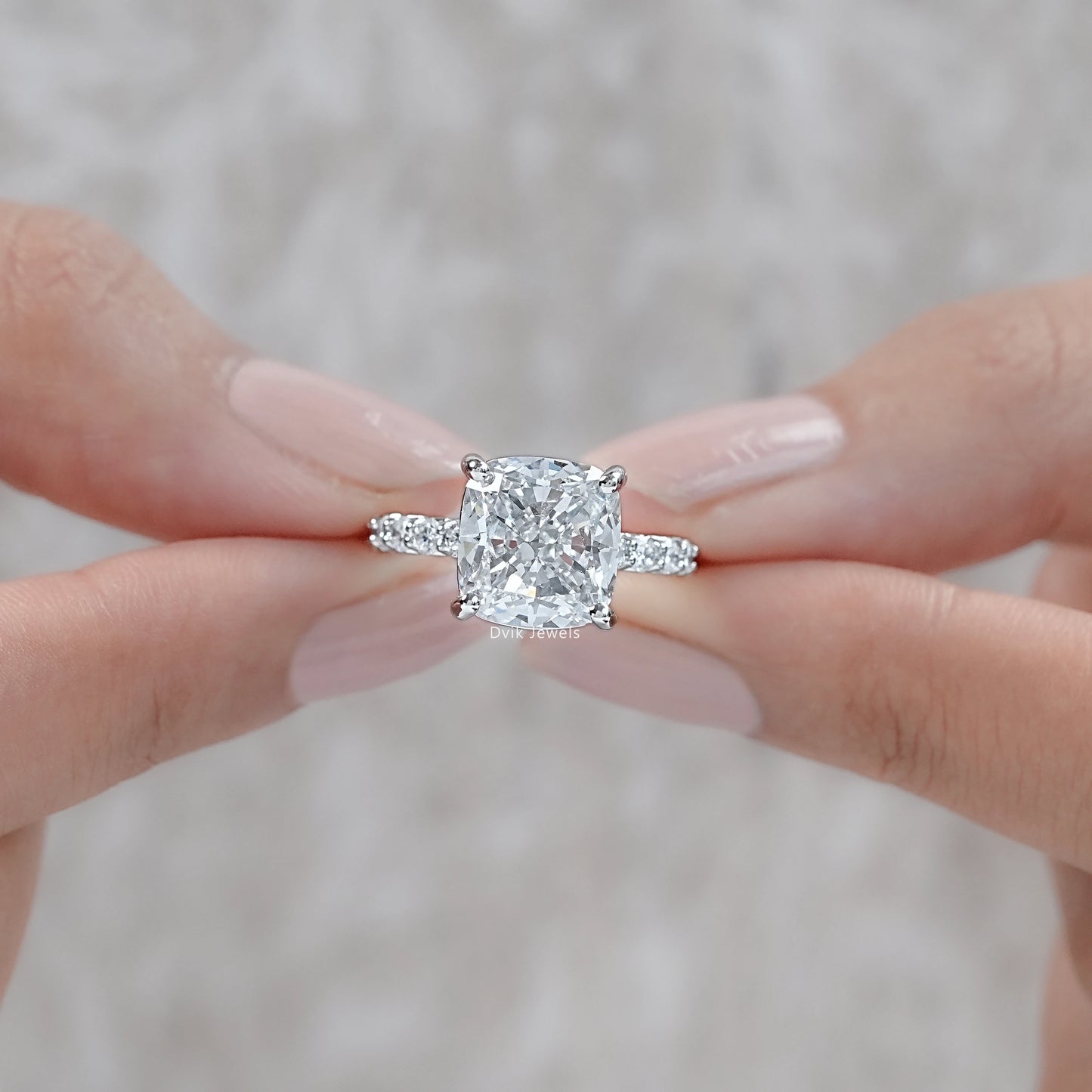 Solitaire Square Cushion Cut Accent Diamond Ring