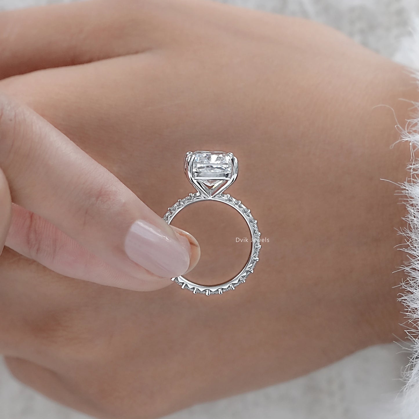 Solitaire Square Cushion Cut Accent Diamond Ring