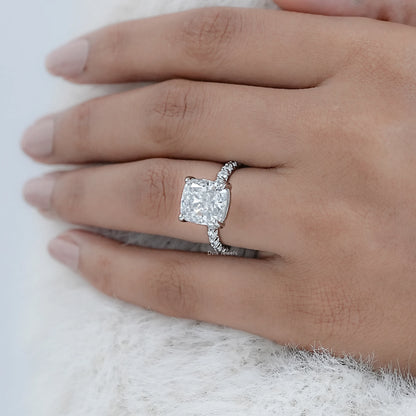 Solitaire Square Cushion Cut Accent Diamond Ring