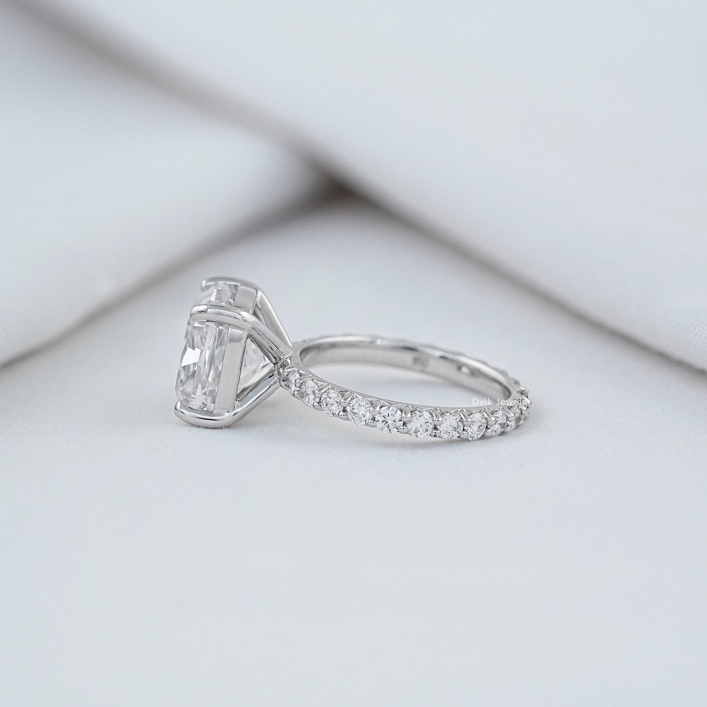 Solitaire Square Cushion Cut Accent Diamond Ring