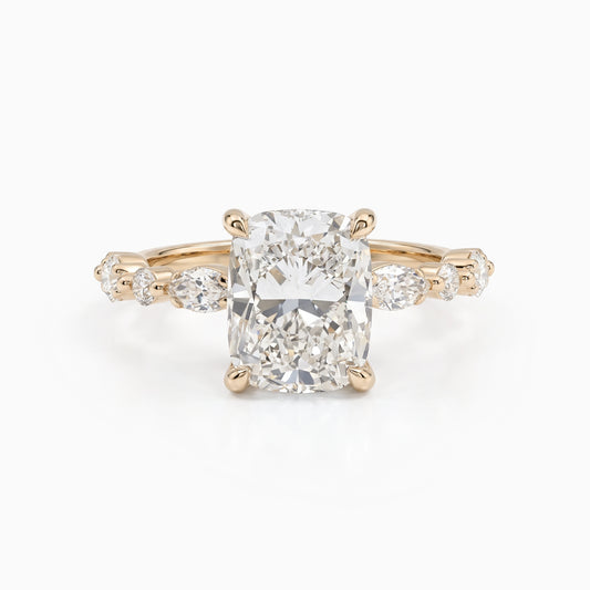 Solitaire Cushion And Marquise Diamond Accent Ring