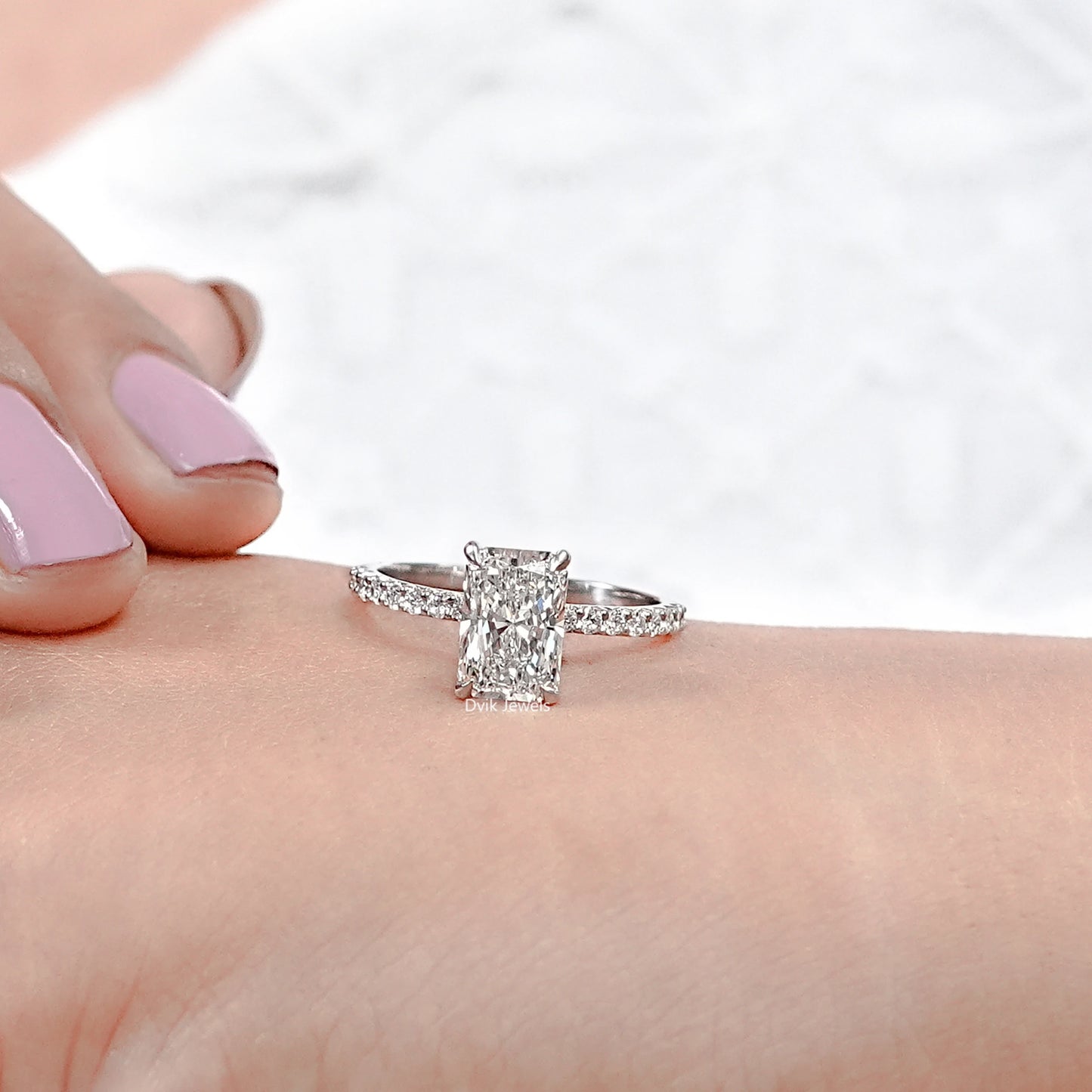 Radiant Cut Lab Grown Solitaire Accent Engagement Ring