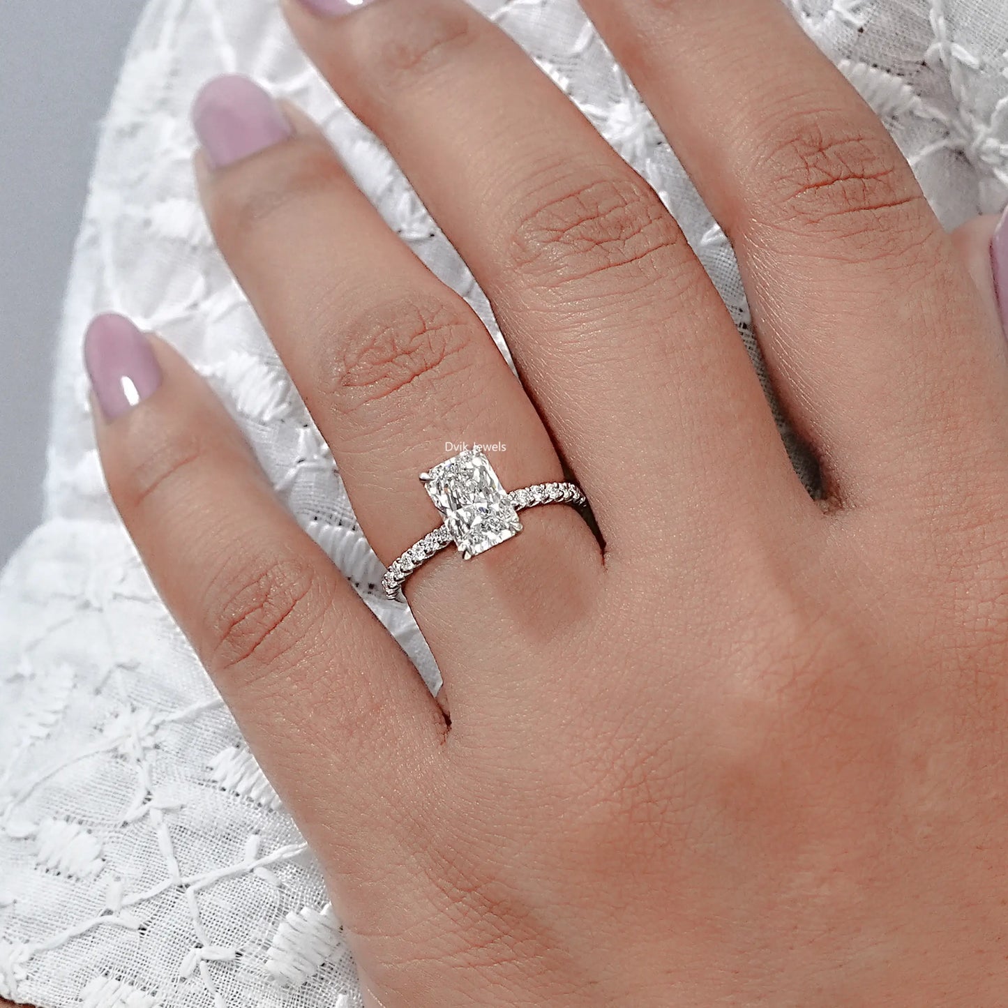 Radiant Cut Lab Grown Solitaire Accent Engagement Ring