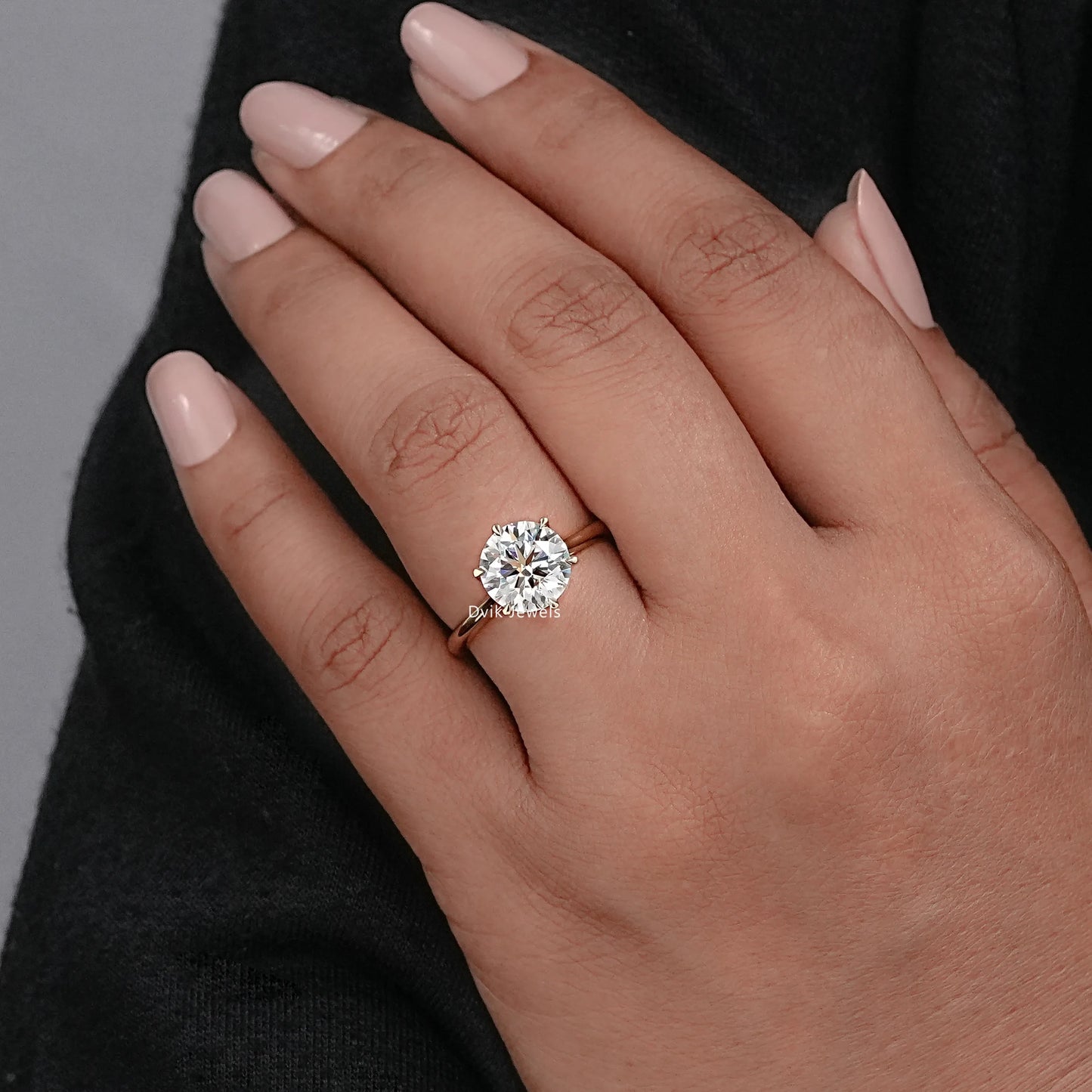 Round Lab Diamond Solitaire Engagement  Ring