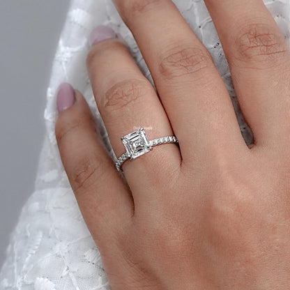 Square Emerald Cut Solitaire Accent Engagement Ring