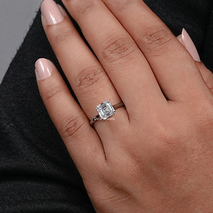 Lab Grown Square Emerald Cut Solitaire Ring