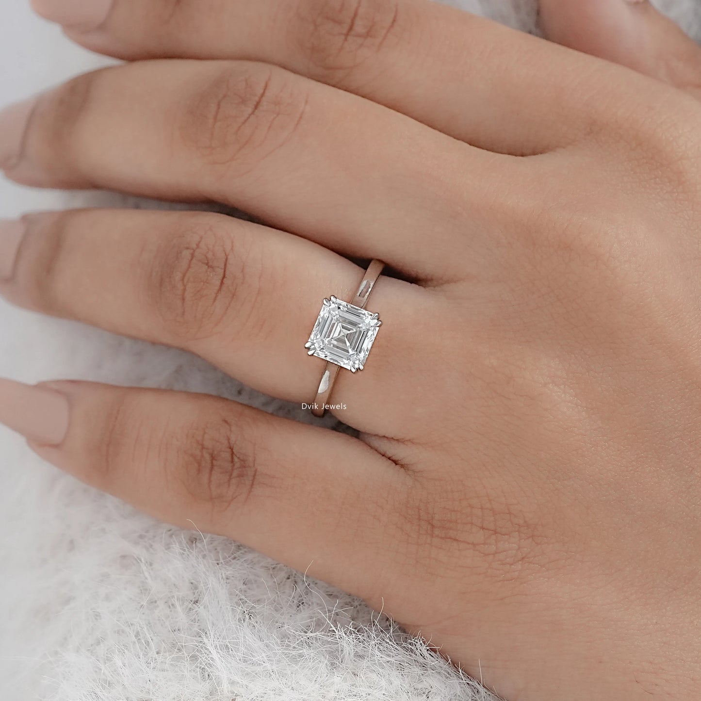 Lab Grown Square Emerald Cut Solitaire Ring