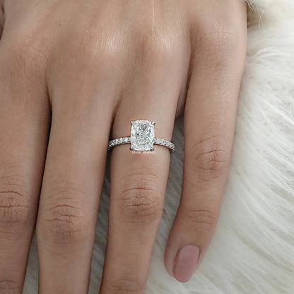 Cushion Cut Lab Diamond Engagement Ring With Pave Band
