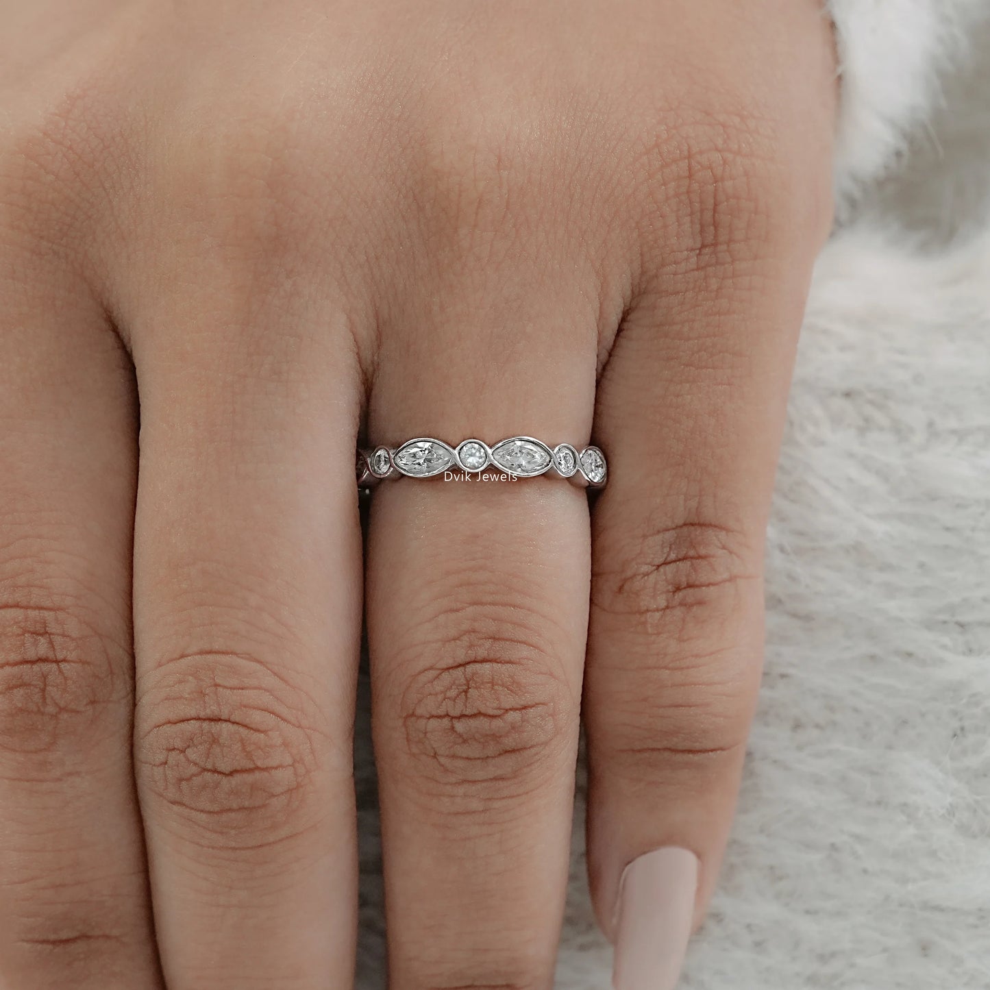 Marquise And Round Cut Lab Diamond Full Eternity Band
