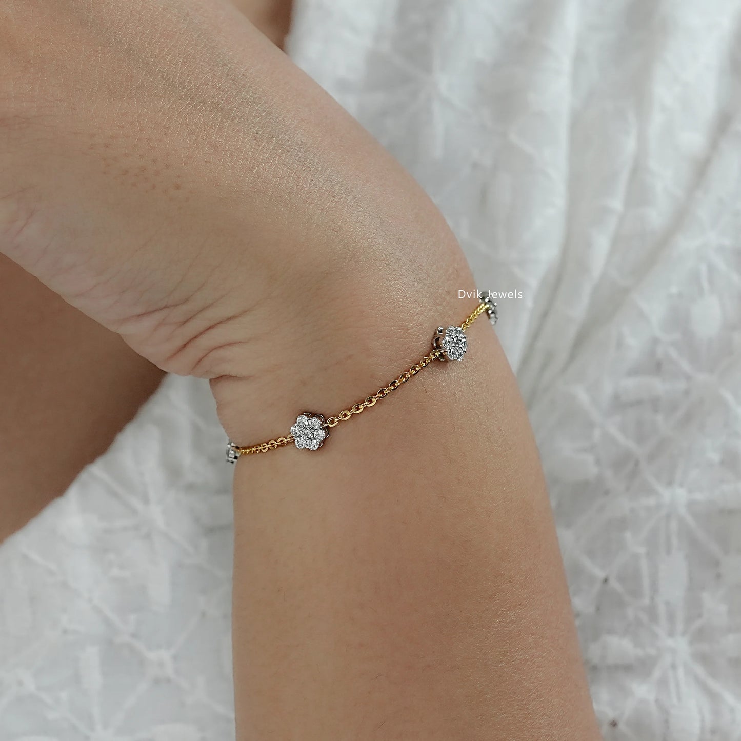 Floral Cluster Lab Diamond Station Chain Bracelet