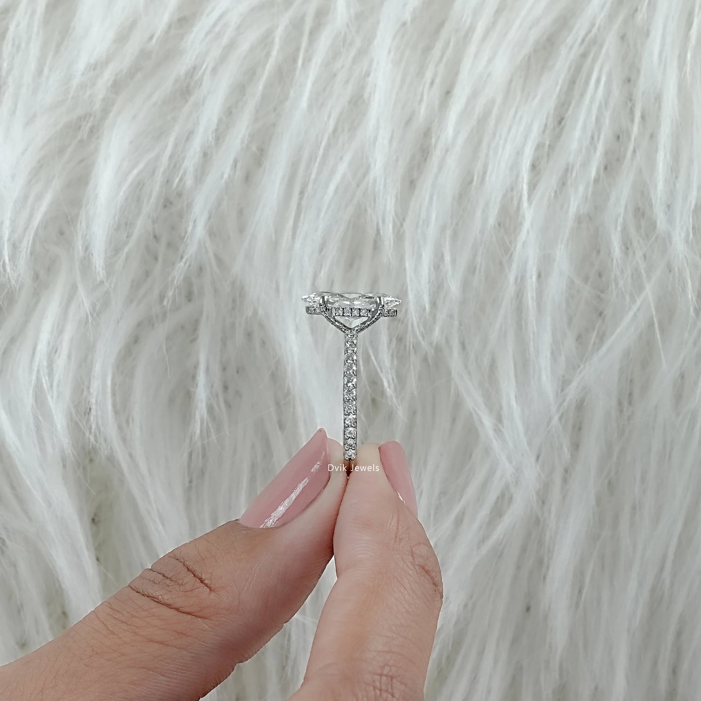 Marquise Cut Lab Diamond Engagement Ring with Pave Band