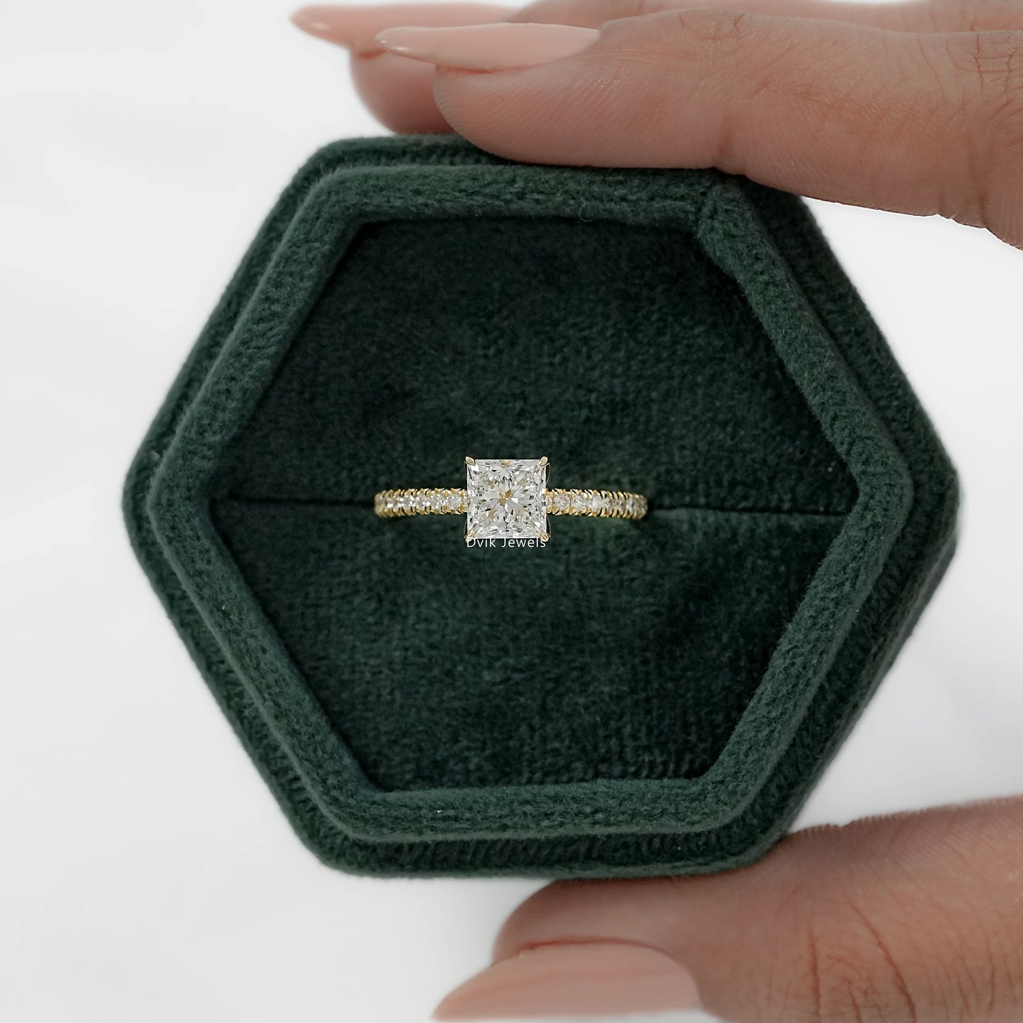 Princess Cut Lab Diamond Solitaire Accent Ring