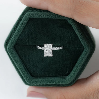 Radiant Cut Lab Diamond Hidden Halo Solitaire Accent Ring