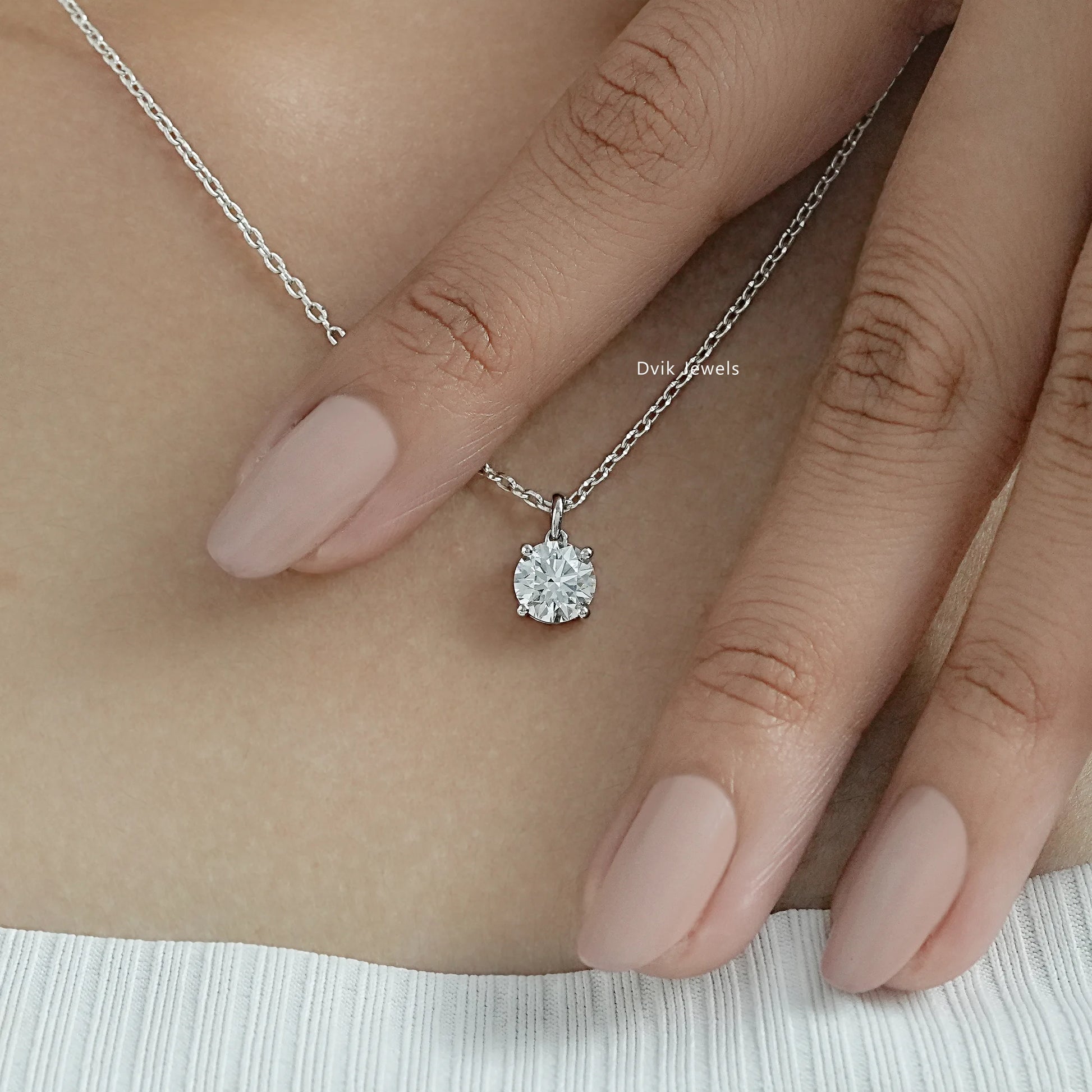 Round Cut Lab Diamond Solitaire Four Prong Pendant Pendant