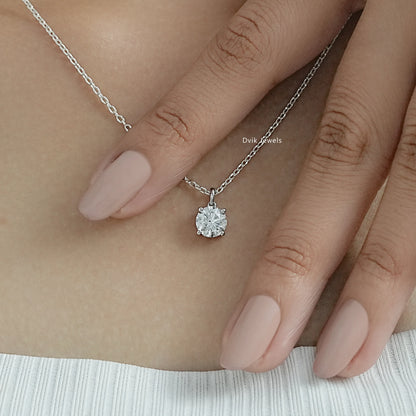 Round Cut Lab Diamond Solitaire Four Prong Pendant Pendant