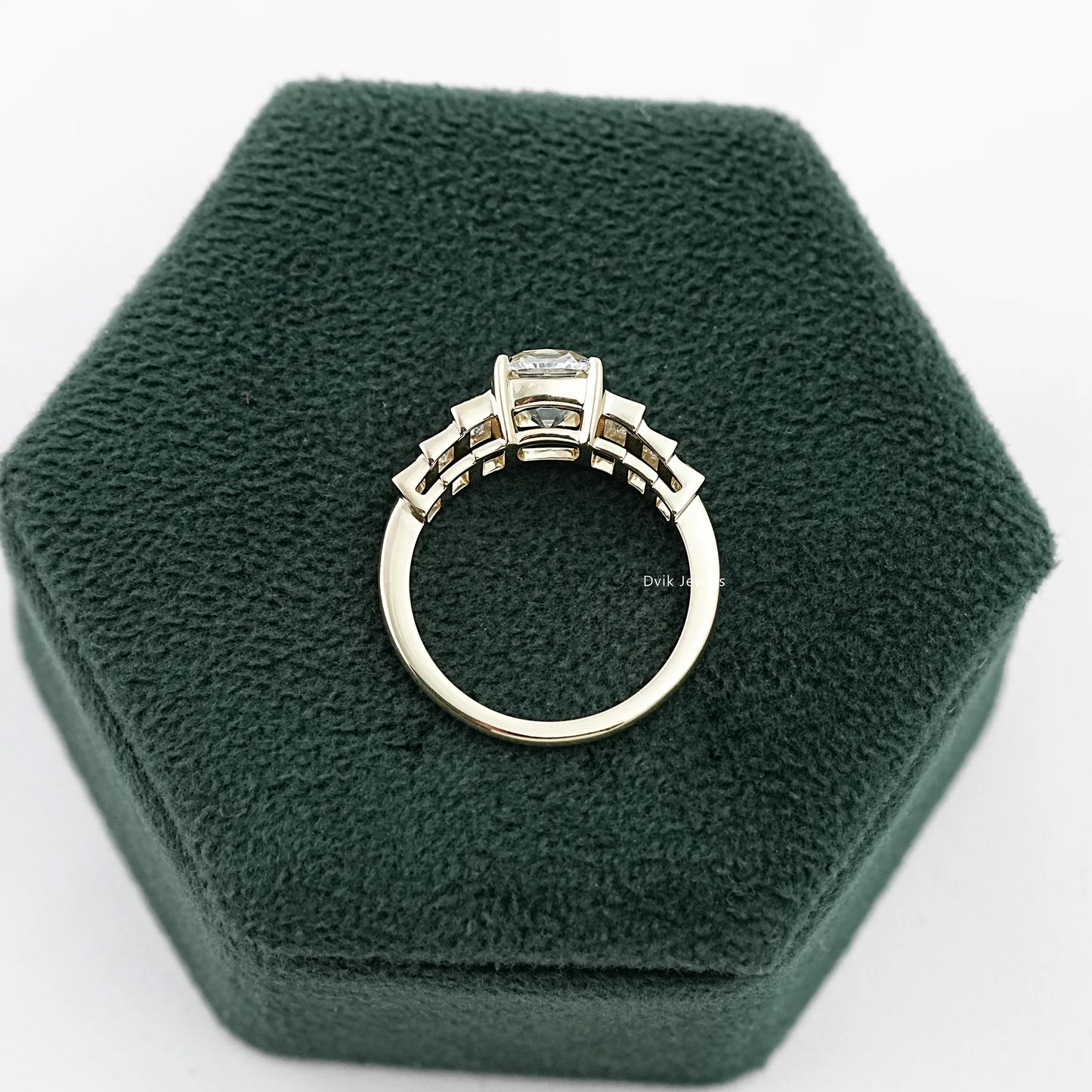 Square Old Mine Cushion Cut Lab Diamond Five Stone Ring